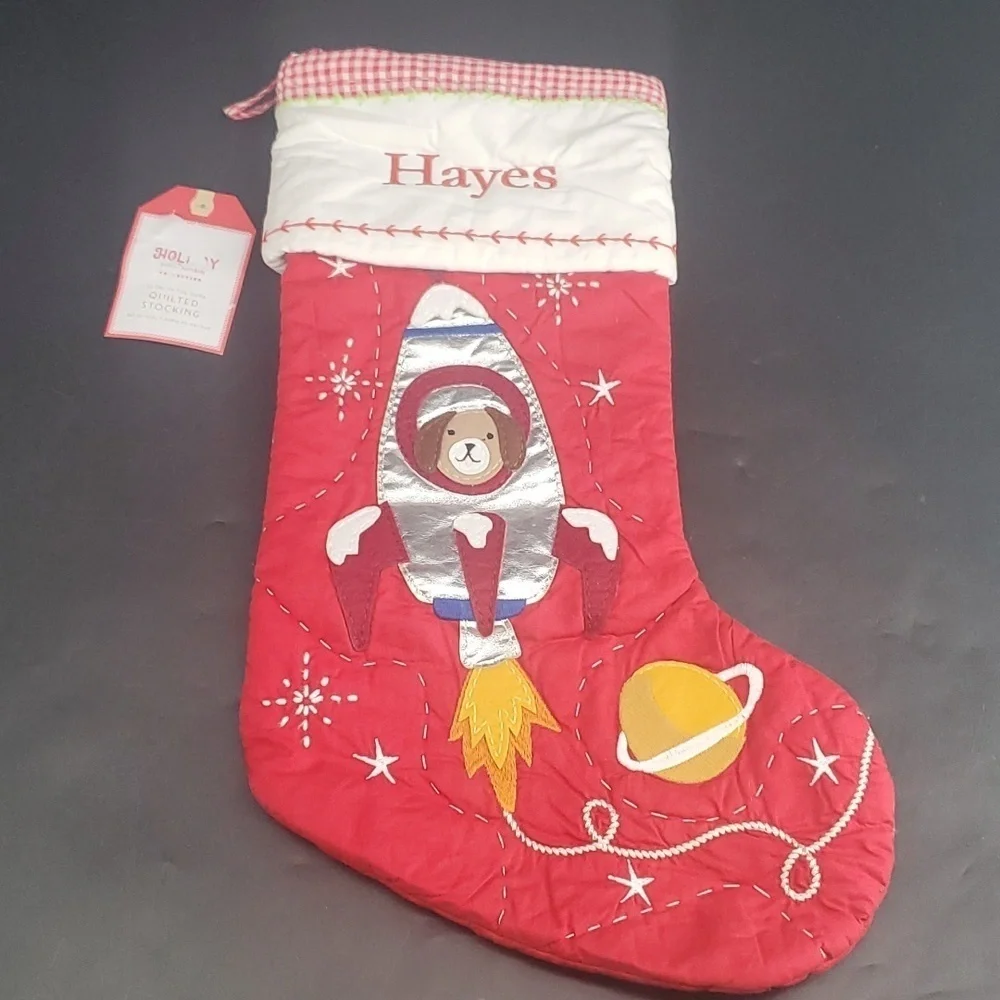 NEW HAYES Pottery Barn Quilted Christmas Holiday Gift Astronaut Stocking